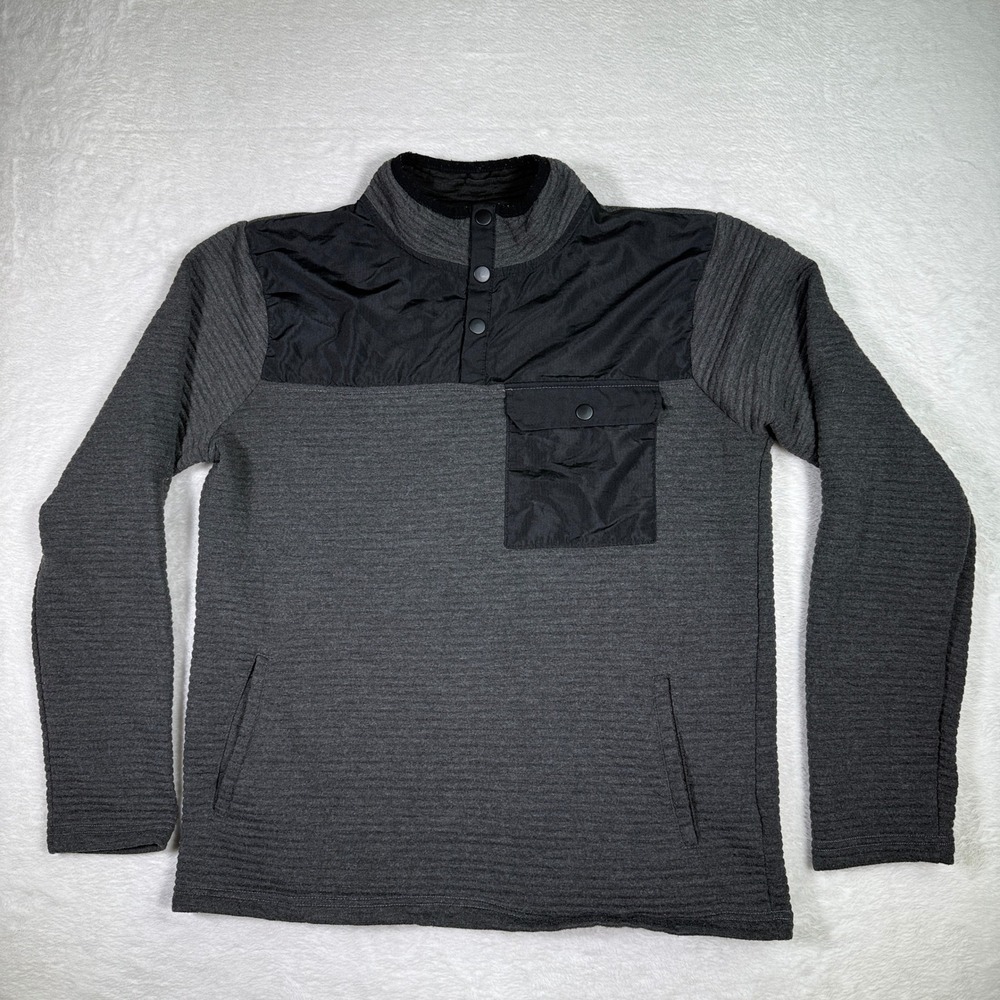 NOMAD Men's Mock Neck‎ Pullover Fleece Sweatshirt Gray Black Size S Snap Collar
